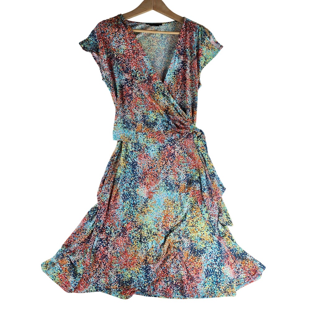BCBG MaxAzria Wrap Dress Womens Size M Multicolor Confetti Print Jersey Knit